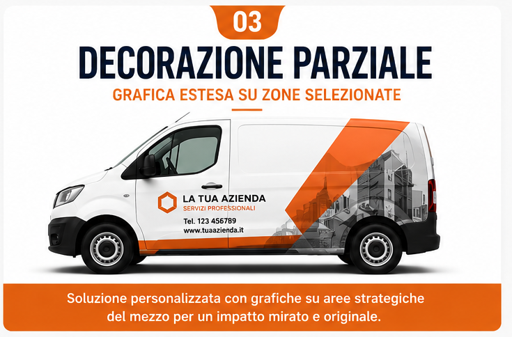 Decorazione parziale furgone con grafica estesa su zone selezionate Yes Wrapping Seregno