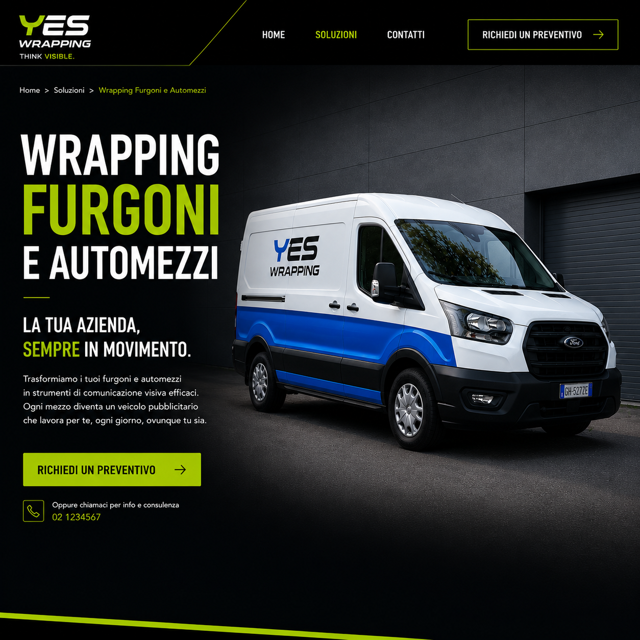 Wrapping professionale per furgoni e automezzi aziendali realizzato da YesWrapping con grafica personalizzata.</p>
<p>